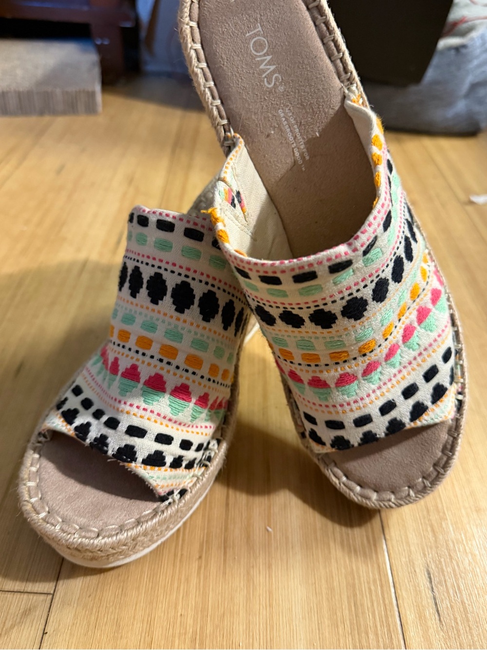 TOMS Multicolor Embroidered Slip-On Espadrille Wedges